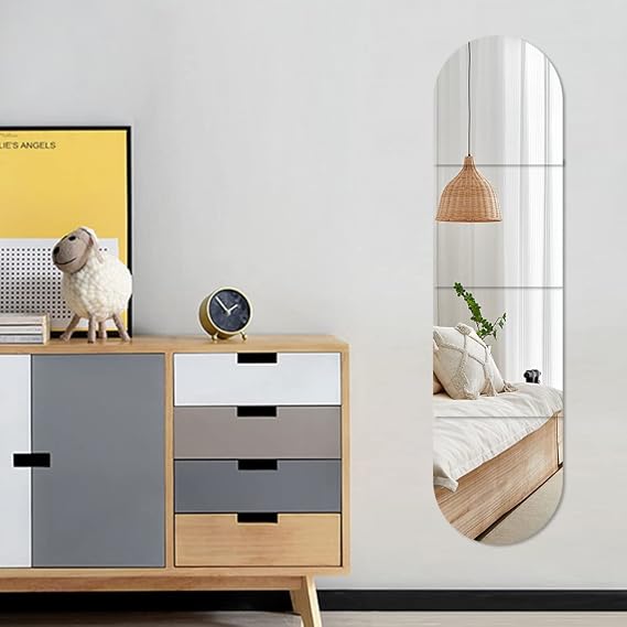 48" Full Body Mirrors for Walls, 12x12 4pcs Acrylic Plexiglass Mirror Wall-Mounted Full Length Frameless Mirror Makeup Large Long Mirror Home Workout Gym Mirror Floor Tile (Acrylic A)