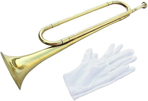 Portable BB Bugle Yellow Brass Cavalry with Gloves 47cm Trumpet Blowing Orchestra Music Instrument