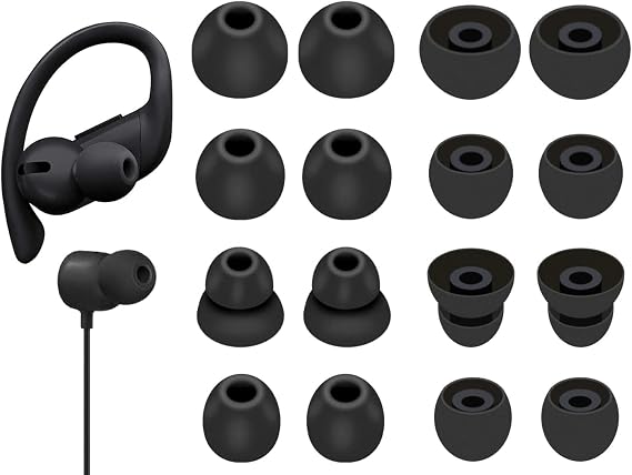 Eartips for Beats Flex Earphones, Powerbeats Pro Earphones, BeatsX Earphones, Silicone Earpieces, 4 Sizes, 8 Pairs, Black 23