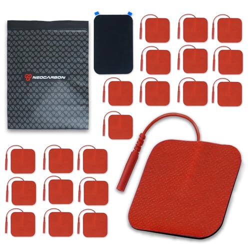 NEOCARBON Reusable Electrode Pads for TENS Pro EMS Unit, Premium Replacement Square Pads with Plastic Holder, Set of 10 Pairs, Red