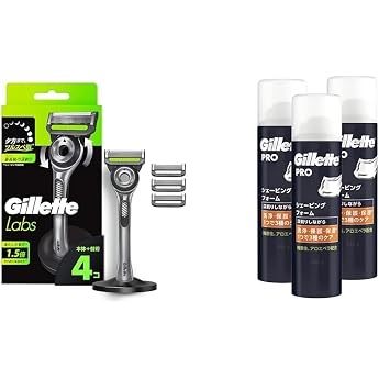 Gillette Razor, Main Unit, 4 Replacement Blades Included, Stand, Men's Razor, Razor, Razor, for Deep Shaving, Lab Exclusive + Bulk Purchase PRO Pro Shaving Foam 8.6 oz 245 g x 3