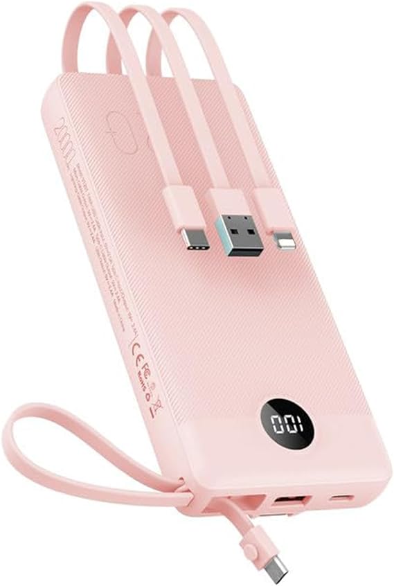 VEEKTOMX 20000mAh Portable Charger with Built-in USB-C & iPhone Cables