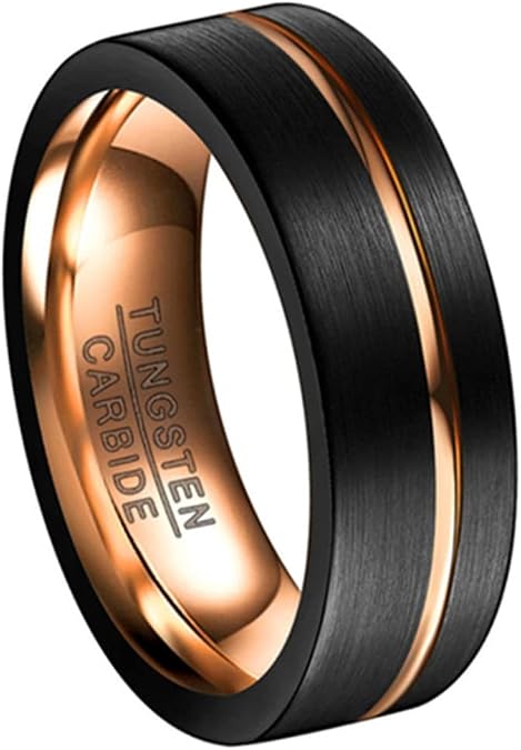 Tungsten Rings for Men 8mm Two-Tone Wedding Band with Groove