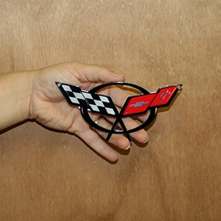 C5 Corvette Crossed Flag Metal Magnet Emblem Art Size: 6 x 2 34 Tool Box Cross Flag 97 Through 04