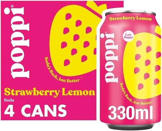 Poppi Sparkling Prebiotic Soda Variety Pack – Refreshing Low Sugar Drinks (Poppi Strawberry & Lemon Soda Cans 4x330ml)