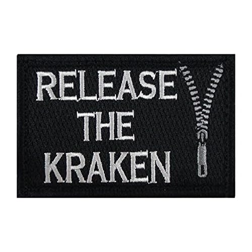 Release The Kraken Hook and Loop Patch Morale Tags Fully Embroidered Black and White