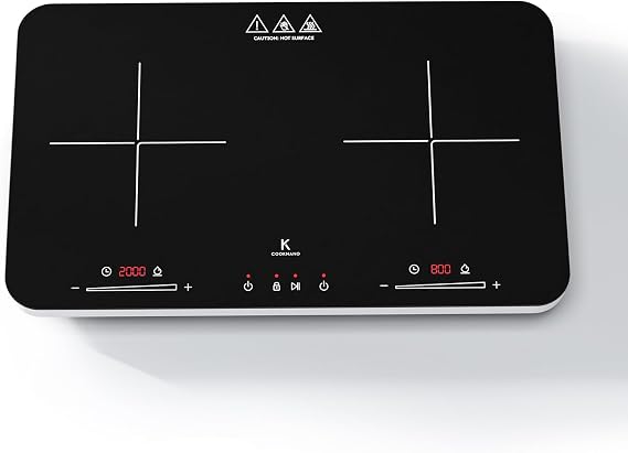 Induction Hob 2 Plates, Double Induction cooktop Independent Control 2800 W, 20 Power and Temperature Settings, 6-Hour Timer, Portable Induction Hob, Children's Lock
