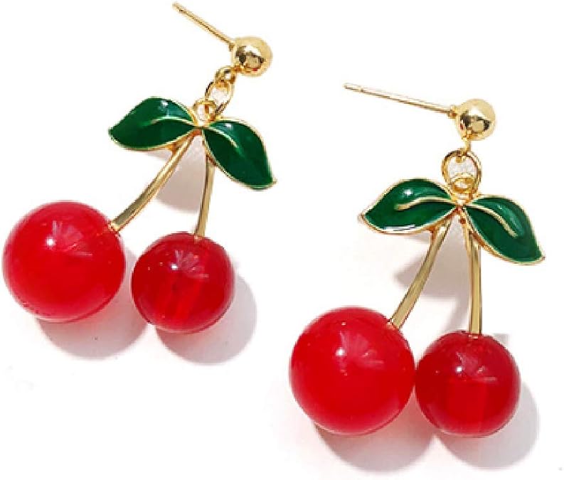 KaFu Handmade creative Light weight Fruits earring 18K Gold Plated Sweet and Lovely Cherry Tassel Dangle Drop Earrings For Women Girls