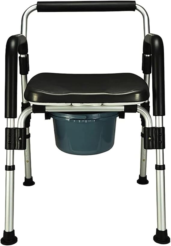 Bedside Commode Chair Commode with Chamber Pot Toilet Seat Shower Chair Height Adjustable Elderly Toilet Chair PU Leather Cushion with Comfortable Waterproof Sponge(B)