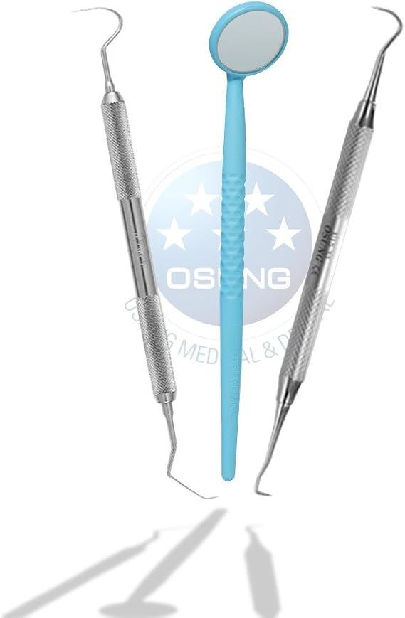Professional Dental Hygiene Kit by OSUNG | 3 piece Superior Quality Instruments Including Scalers, Explorer and Anti-Fog Mirror.