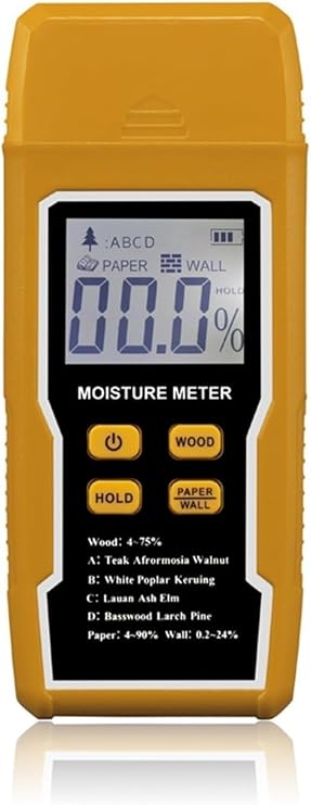 Moisture Meter, Digital Moisture Meter LCD Wood Bamboo Floor Paper Wall Building Humidity Tester 4%-90% Timber Damp Detector Indicator,with LCD Display