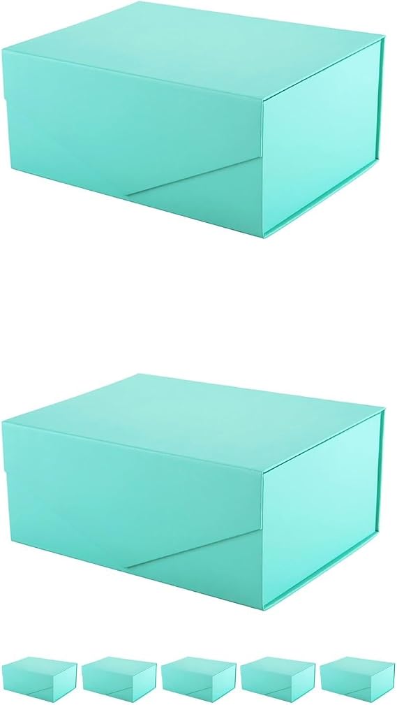 PACKHOME 7 Gift Boxes 9x6.5x3.8 Inches, Rectangle Collapsible Boxes with Magnetic Lids for Gift Packaging (Matte Turquoise, Grain Texture)