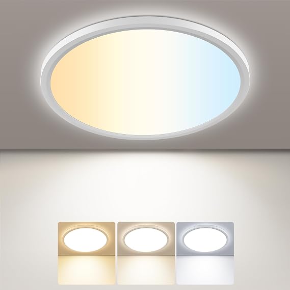 18cm Ceiling Light,5 Colors-3000/3500/4000/5000/6500K LED Ceiling Lamp, IP44 Waterproof Bathroom Lamp Ceiling, 15W Ultra Thin Round Lamps for Kitchen Bathroom Bedroom Hallway Living Room [Energy Class A]