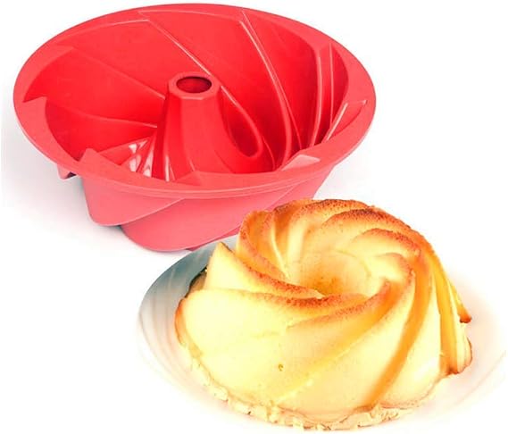 6 1/2 Inch Silicone Baking Molds,Grade Fluted Round Cake Pan,Non-Stick Cake Pan for Bread,Gelatin,Jello,Baking Tools Cake Decorating Plate,DIY Baking Tool Red