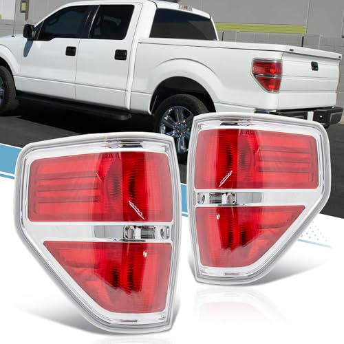 VPIMOZO Brake Tail Light Assembly Compatible With 2009 2010 2011 2012 2013 2014 Ford F150 Rear taillights Pickup Truck wChrome Housing Driver & Passenger Side