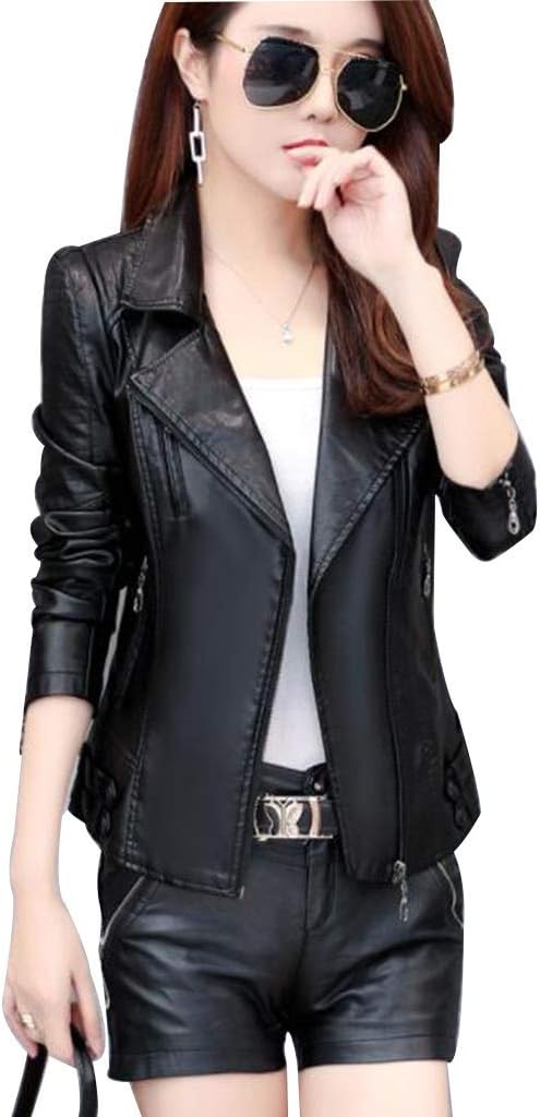 Women's leather jacket, Fes De Motoen CUIR pour FEMMES, EtAjustée by Fesde Courte, Nouvelvesde de Encure pour FEMMES Color: Black, Size: XL