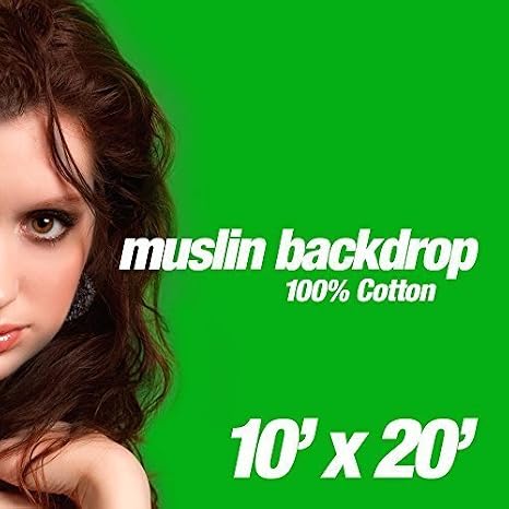 ePhotoInc 10 x 20 FT Green Screen Video Photo Backdrops Chromakey Screen Muslin Photography Background 1020G