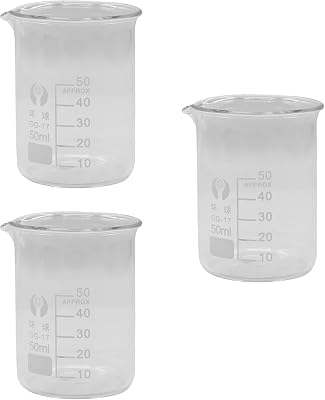 3pcs 50ml Small Glass Measuring Low Form Beaker, Easy to Read, High Borosilicate Glass Graduated Printed Scale Measuring Cup with V-Shaped Spout for Kitchen School Classroom Craft Projects