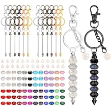MAPVOLUT 110Pcs Beadable Keychain Making Kit with 12 Bars, 72 Acrylic Beads & A-Z Charms DIY Beaded Keychain Supplies for Crafting Personalized Gifts for Birthdays Graduation Christmas Mothers Day