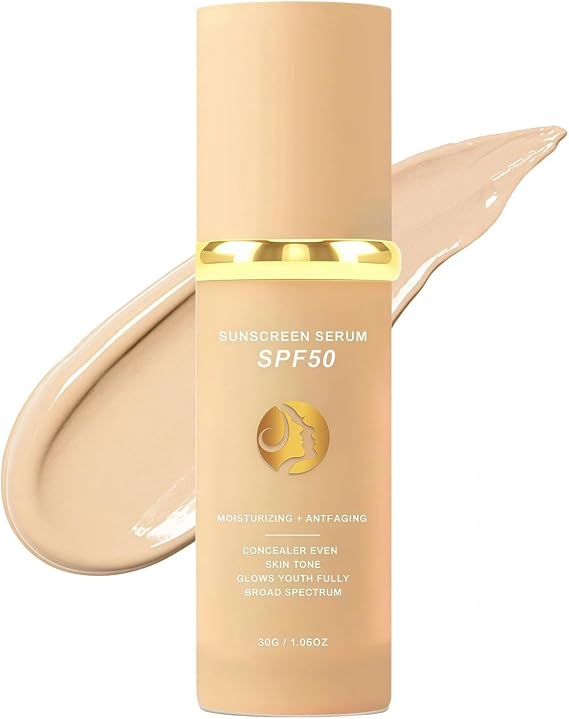 4-in-1 Colour Changing Foundation, Sunscreen Serum SPF 50+ Foundation for Mature Skin, Medium Full Coverage, Hydrating