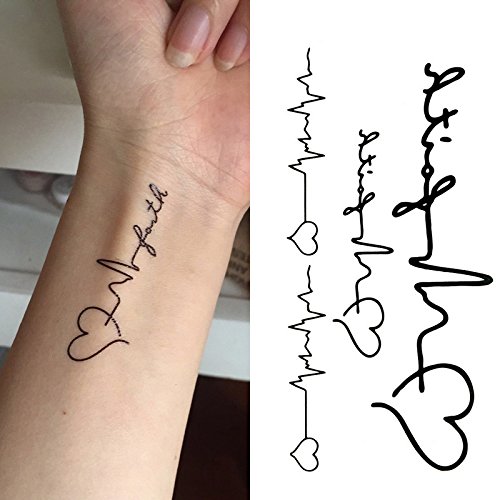 Small Cute Temporary Tattoo Love Heartbeat Set of 2
