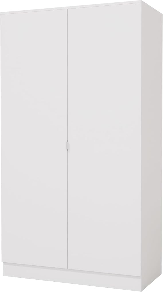 Nera 2 Door Wardrobe with Shelves and Hanging Rail, Storage Solution for Bedroom or Hallway, Wide Large Size Bedroom Storage W 100 x D 48 x H 180 cm (White)