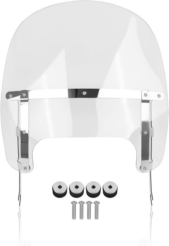 CHIFUN 15" Shorty Clear Windshield for 2018-2025 Fat Boy FLFB/FLFBS, 2025 2026 Fat Boy Gray Ghost FLSTFI, Windscreen Airflow Wind Deflector for Motorcycle Softail Accessories (Chrome Clamp)
