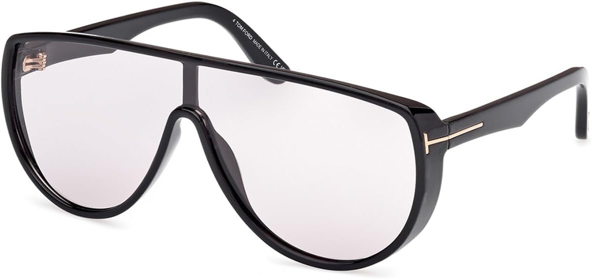 Tom Ford FT1182 01A Sunglasses Shiny Black/Photochromic Light Grey Shield 138mm
