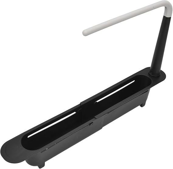 Telescopic Sink Storage Rack, Large Capacity Freely Adjustable Kitchen Organizer, Made of PP Material, Suitable for Daily, Hygienic and with Drainage Holes, Easy to Disassemble (Black)