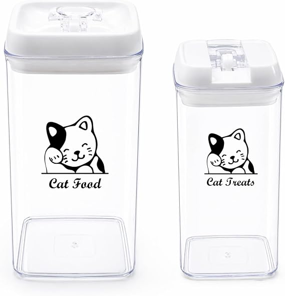 Pethiy Cat Food and pet Cat Treats Storage Container-Clear Plastic-airtight Storage Canister Tins cookie pet jars(Two-piece set)