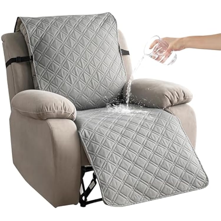 23.6 Recliner Chair Covers 100% Waterproof Recliner Cover,Non-Slip Recliner Chair Cover Sofa Slipcover,Washable Couch with Elastic Straps Protector for Kids, Dogs, Pets Light Grey