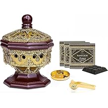 AM Incense Burner Bakhoor Burner - Octagon (Bronze) and Bakhoor Ateeq Incense 3 Pack (40g) Bundle