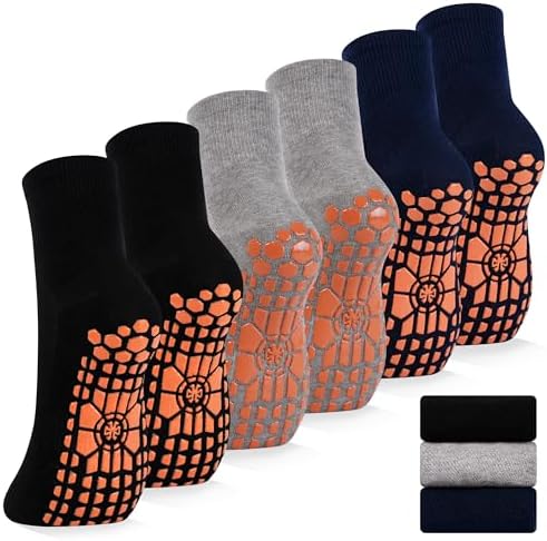 GRPSKCOS Non Slip Socks for Men House Socks with Grips 3 Pairs Anti-Skid Yoga Pilates Tile Wood Floors Hospital Slipper Sock