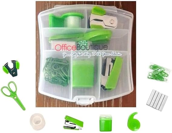 Mini Stationery Set, Zesty Lime Green Colour, Handy for School, Office or at Home,  in a Handy Storage Box