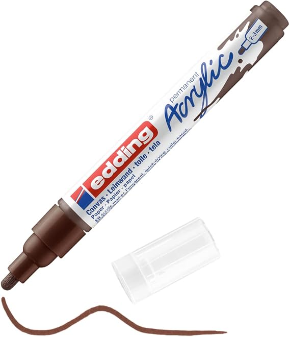edding 5100 acrylic marker medium - brown - 1 waterproof acrylic paint marker - round tip 2-3mm - acrylic paint pens for drawing on canvas, art paper and wood - acrylic markers for pebbles