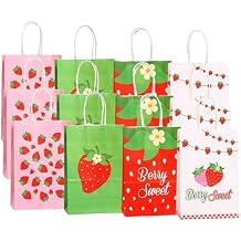 L7HWDP 12 Pcs Strawberry Party Favor Bags Summer Strawberry Gift Bags with Handles Berry First Birthday Party Supplies Baby Shower Wedding Decoration