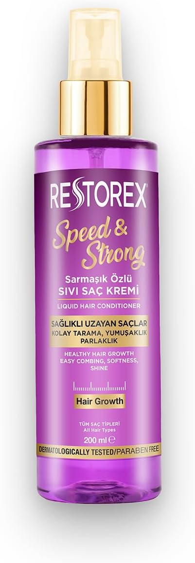 Restorex Speed & Strong Liquid Conditioner – Collagen & Biotin Content, Non-Rinsable, Instant Scan & Shine, Heat Protector, 200 ml