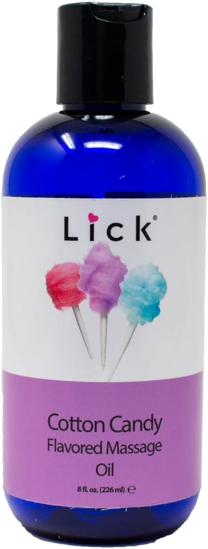 Lick Cotton Candy Flavored Massage Oil Sweet Candy-Inspired Edible Massage Oil with Vitamin E, Silky Body-Safe Glide for Fun Couples Massage Moments, 8 oz