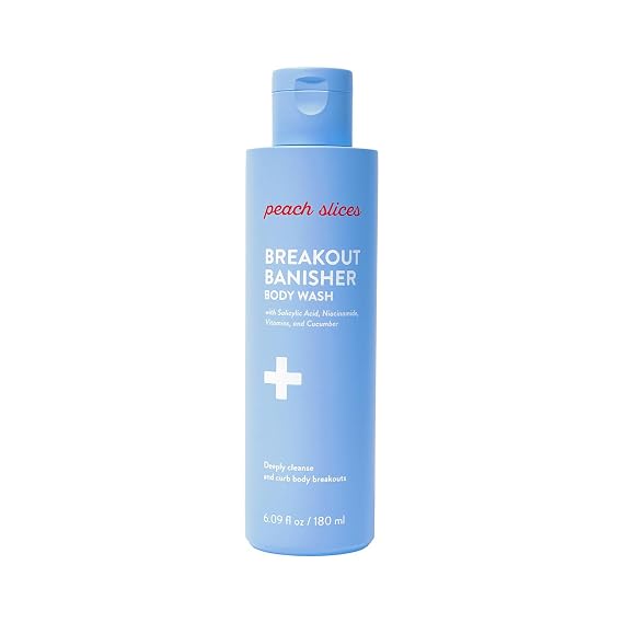 Peach Slices - Breakout Banisher Body Wash (6.09 oz) - 1% Salicylic Acid & Glycolic Acid - Clear & Prevent Body Breakouts - Niacinamide & Cucumber - Vegan, Cruelty Free, Korean Skin Care & Beauty