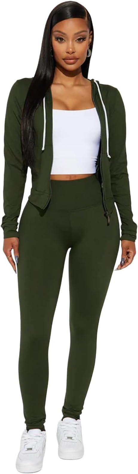 Two Piece Workout sets for Women Zip-Up Hoodie Jacket and Jogger Pants Sets Sexy Tracksuit Set 2026