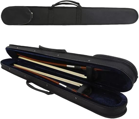Vetimobato Upright Double Bass Bow Case Hold 1 or 2 pcs French German Bass Bow Box Hard Case Protect Your Bow with Shoulder Strap (Wood Frame with 600D Nylon Exterior Hold 2 Bows)