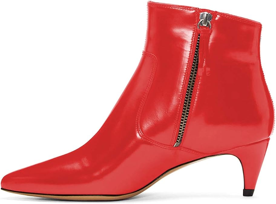 YDN Women's Comfy Pointy Toe Ankle Booties Kitten Low Heels Dressy Glossy Shoe