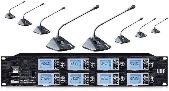 Pro Conference Microphone Wireless Systems 8 Desktop Gooseneck Microphones 8 Antennas FCC for Stage Performance Conference Meeting Microphones