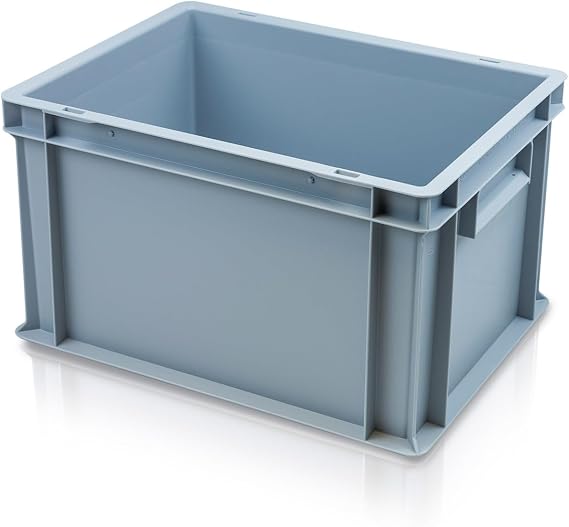 Industrial Plastic Storage Container, 20 L, 40 x 30 x 23.5 cm, Heavy Duty Stacking (Shell Handles (Closed))
