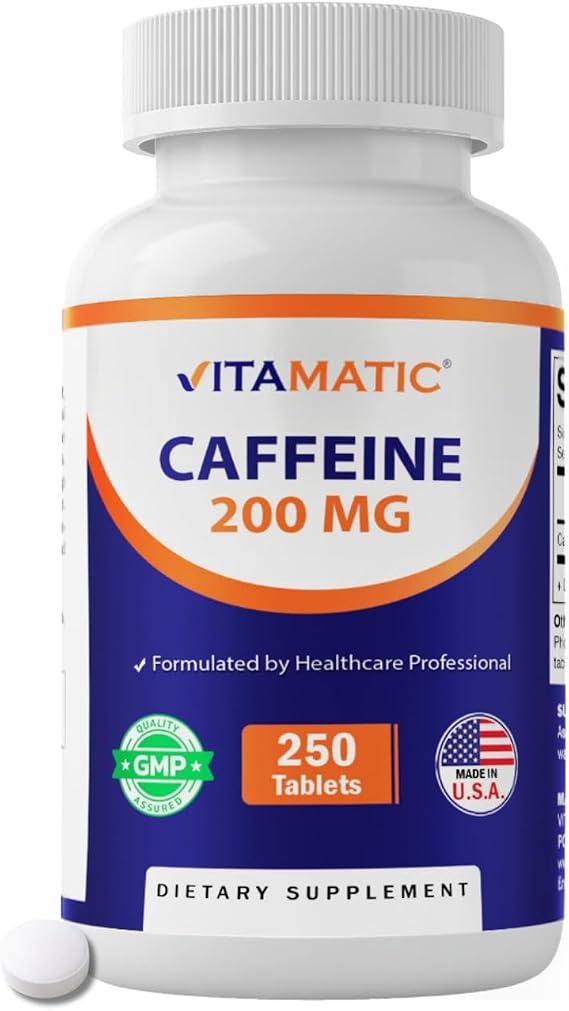 Vitamatic Caffeine Pills 200 mg per Serving, 250 Vegetarian Tablets