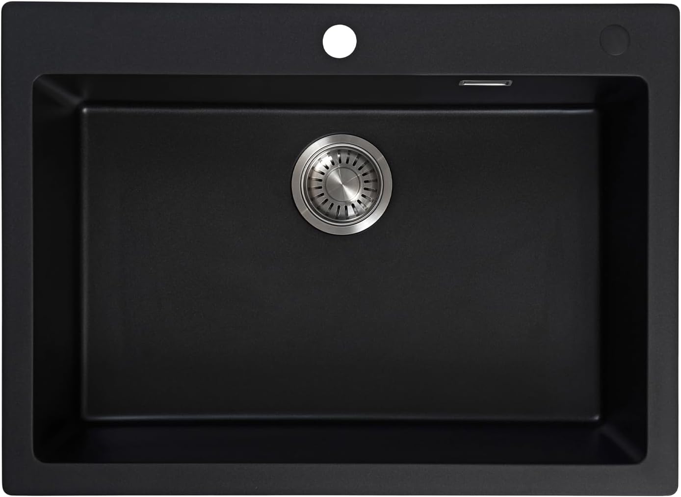 JASSFERRY Black Composite Kitchen Sink 700 x 509mm, Inset Quartz Sinks, Drop-in Deep Single Bowl with Waste Strainer Kit