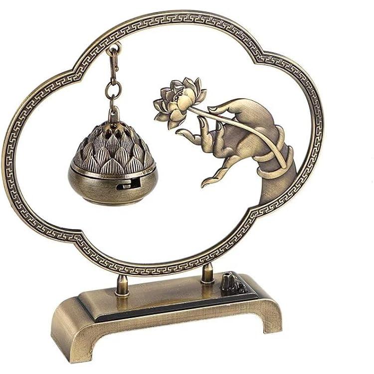 Classic Lotus Hanging Incense Holder Burner with Removable Ash Collector - Brass Dual-Fuel Altar for Meditation Zen, Spiritual Space Essentials, Portable Yoga Studio Decor
