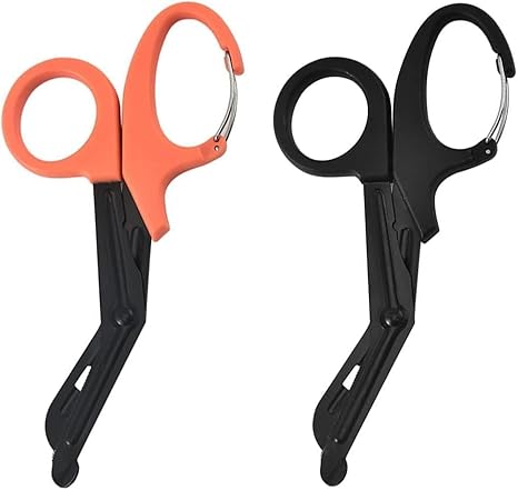 Bandage Shears Scissors EMT and Trauma Shears, Bent Stealth Black Coated for Nurses, Students, Emergency Room (15cm, Black & Orange)