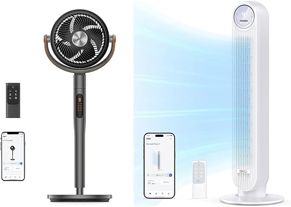 Dreo Pedestal Fan with Remote, PolyFan 513S, 43'' Quiet Standing Fan, 120+105 Smart Oscillating Floor Fan Oscillating Quiet Tower Fan, Smart Floor Fan with Remote