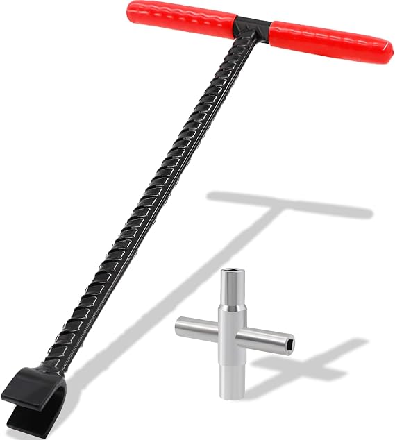 Water Meter Key Water Main Shutoff Tool - 16 Inch T-Handle Wrench Tool  with 4-way Multi-Functional Utility Key for Valve Faucet Cabinet